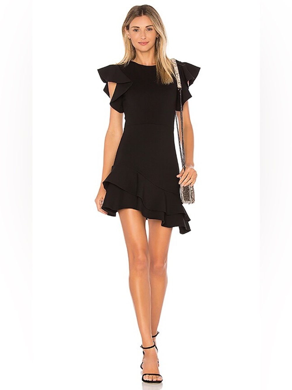 Amanda Uprichard Eclipse Black Ruffle Mini Dress Powerstretch Womens Medium EUC